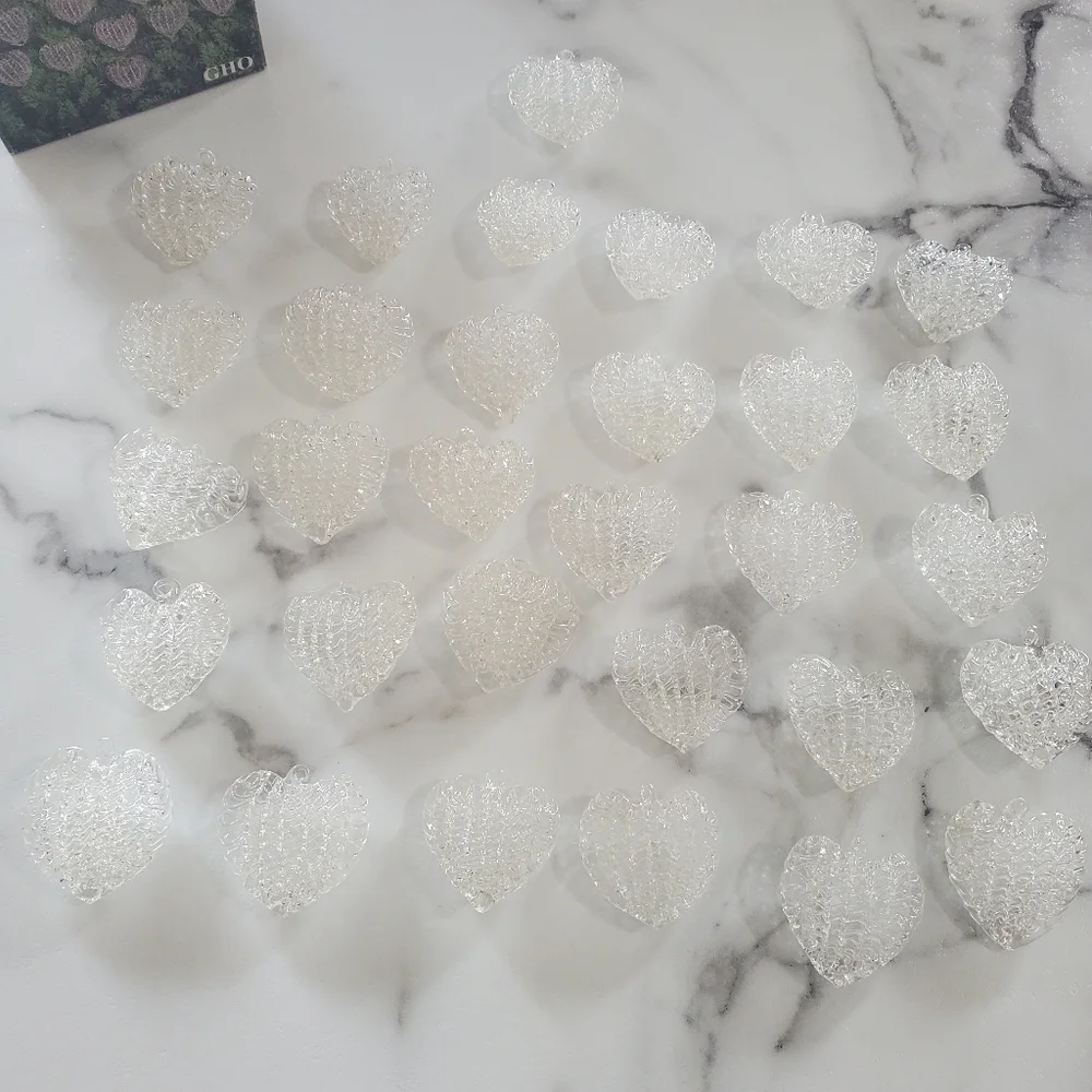 Vintage Set of 31 Spun Glass Heart Ornaments